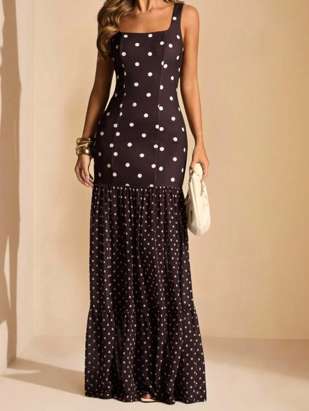 Brown Elegant Women's Asymmetric Bodycon Sheer Long Dress